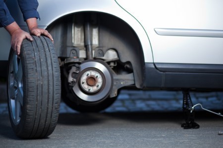 Mechanic changing a wheel